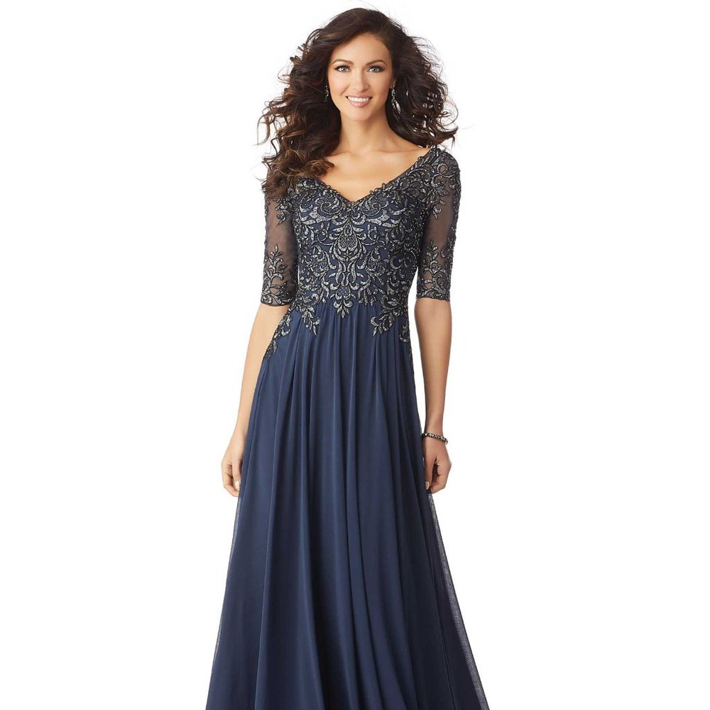MGNY by Morilee.  Formal Dress.  Beaded.  Size 6.  Slate Grey.